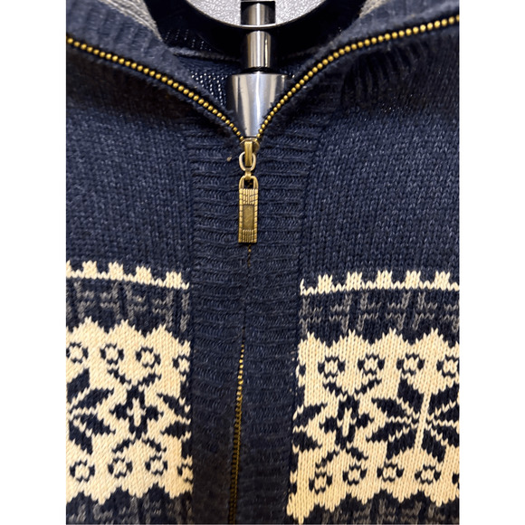 Nordic Fair Isle Sweater | Navy Zip-Up | Size M | Vintage - Picture 2 of 4